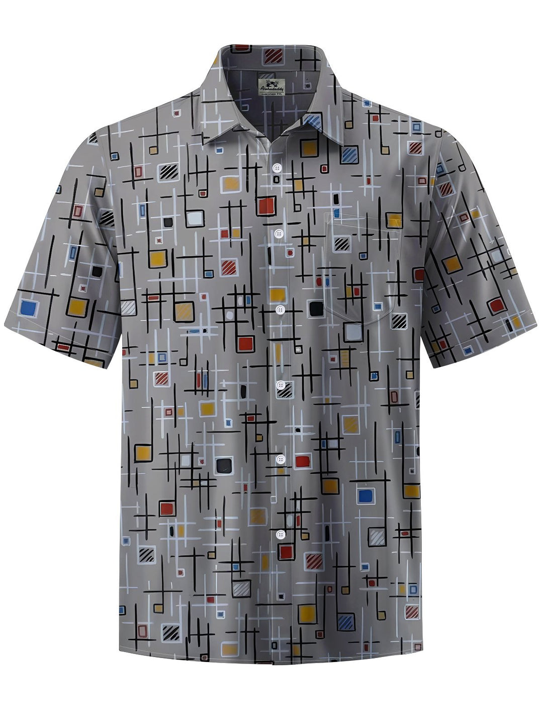 Alohadaddy® Retro Geometric Print Stretch Pocket Button Men&