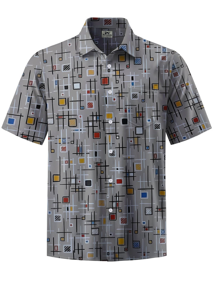 Alohadaddy® Retro Geometric Print Stretch Pocket Button Men&