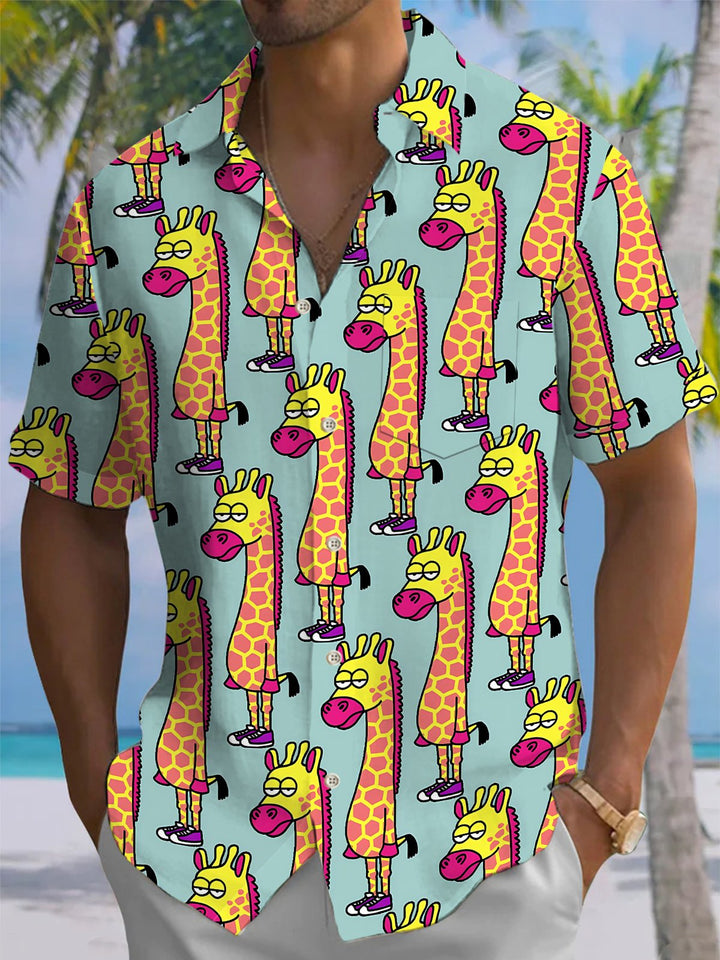 Alohadaddy® Casual Cartoon Giraffe Print Pocket Button Stretch Men&