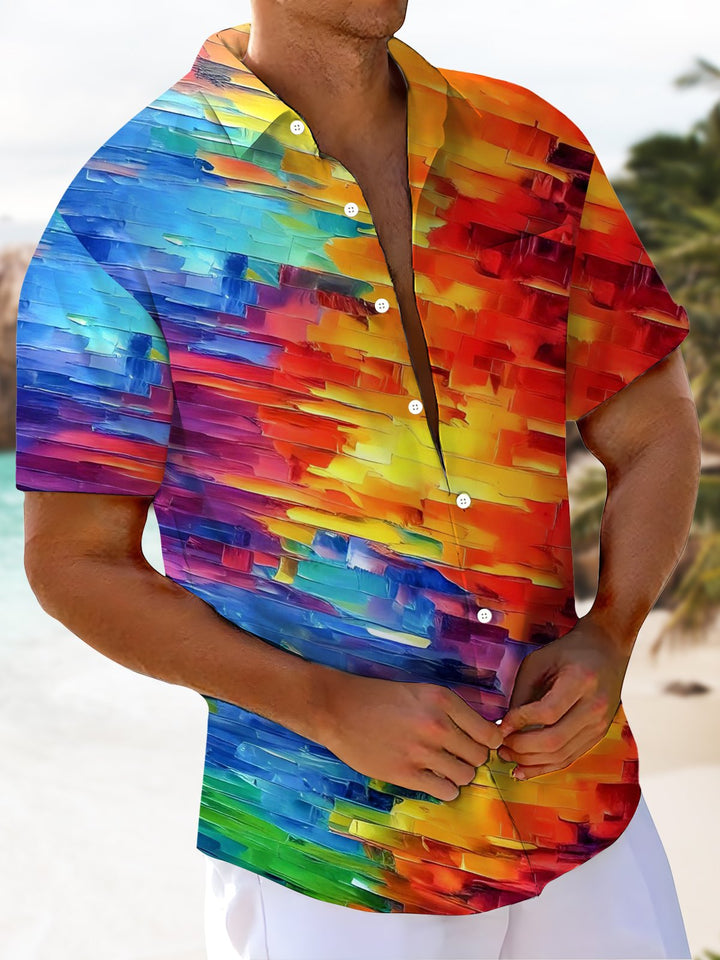 Alohadaddy® Casual Stripes Abstract Print Pockets Elastic Button Men&
