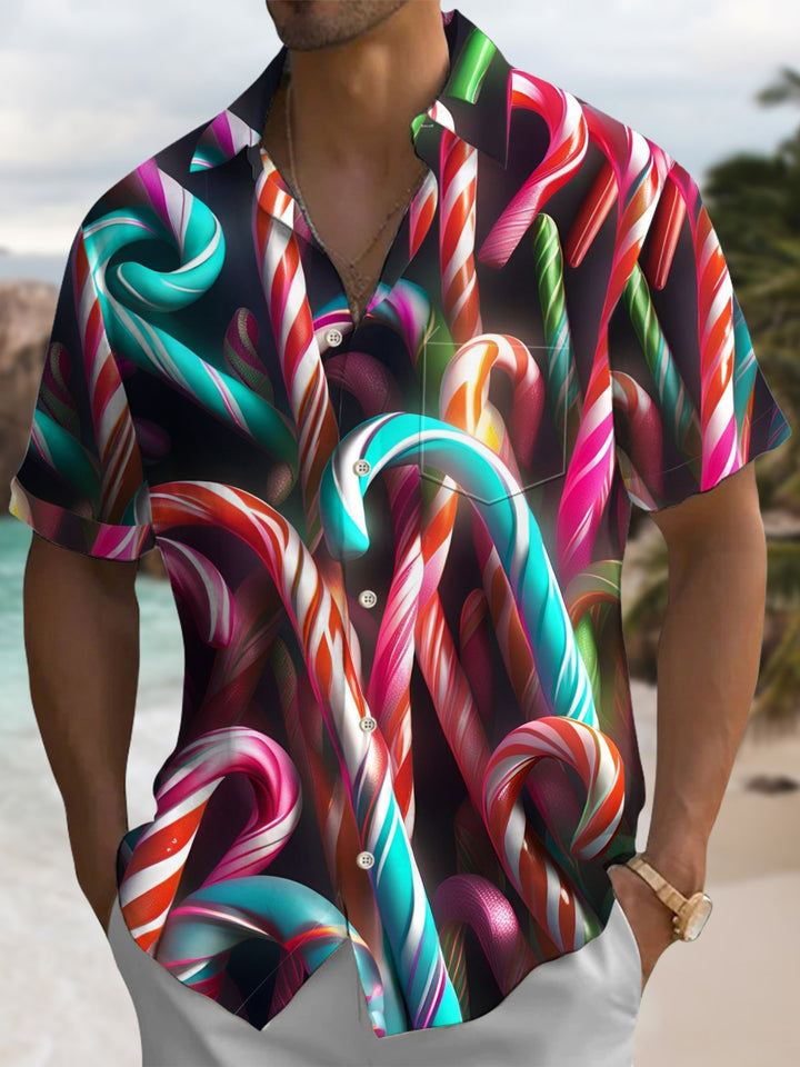 Alohadaddy® Christmas Candy Cane Printed Pocket Elastic Button Men&
