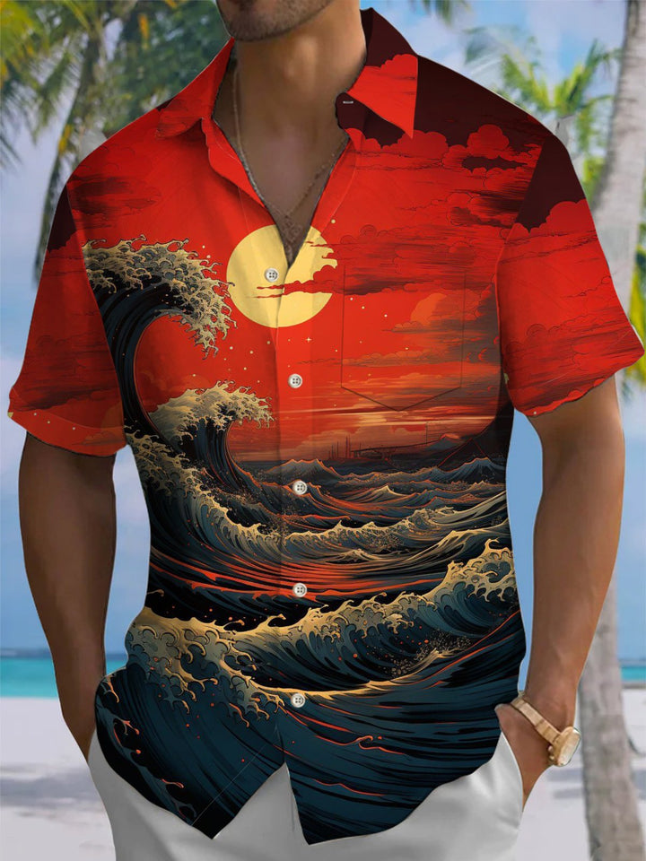 Alohadaddy® Vintage Ukiyo-e Wave Print Pocket Stretch Men&