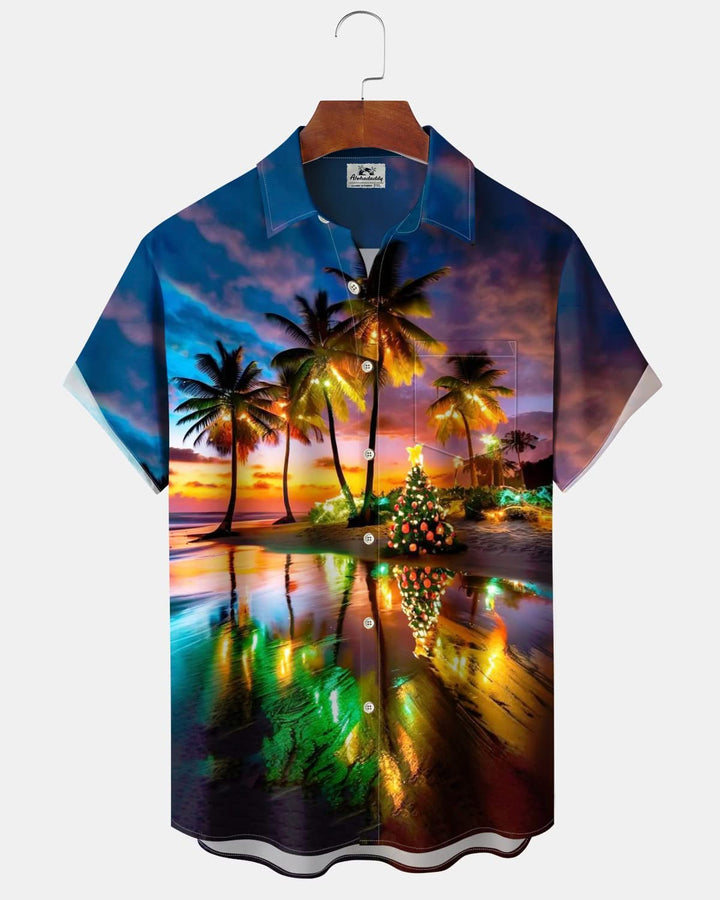Alohadaddy® Christmas Hawaiian Beach Vacation Printed Pocket Elastic Button Men&
