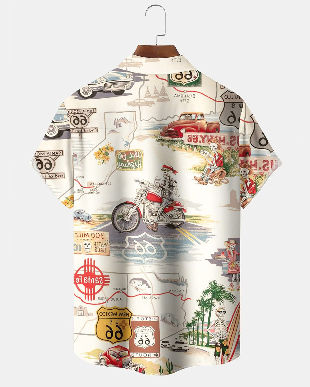 Alohadaddy® Retro Route 66 Skull Cartoon Print Art with Pockets and Buttons Men&
