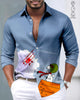 Alohadaddy® Satin Gloss Cartoon Print Button Stretch Men's Long Sleeve Shirt Big & Tall