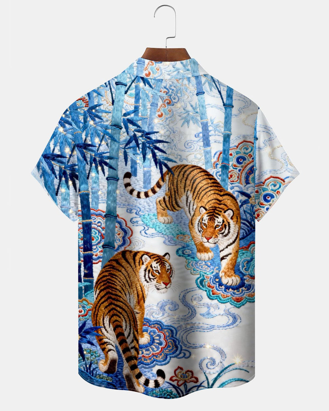 Alohadaddy® Vintage Tiger Ukiyo-e Print Art Pocket Button Stretch Men&