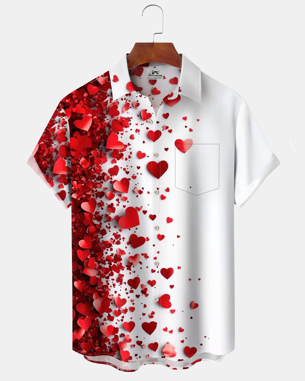 Alohadaddy® Valentine's Day Heart-Shaped Print Art with Elastic Buttons Men's Short-Sleeve Shirt Big & Tall