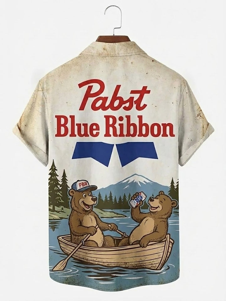 Alohadaddy®  Retro Fun Cartoon Bear Beer Print Men&