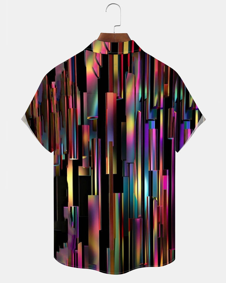 Alohadaddy® Casual Striped Printed Art Button-Down Short-Sleeve Shirt with Pockets for Men Big &amp; Tall