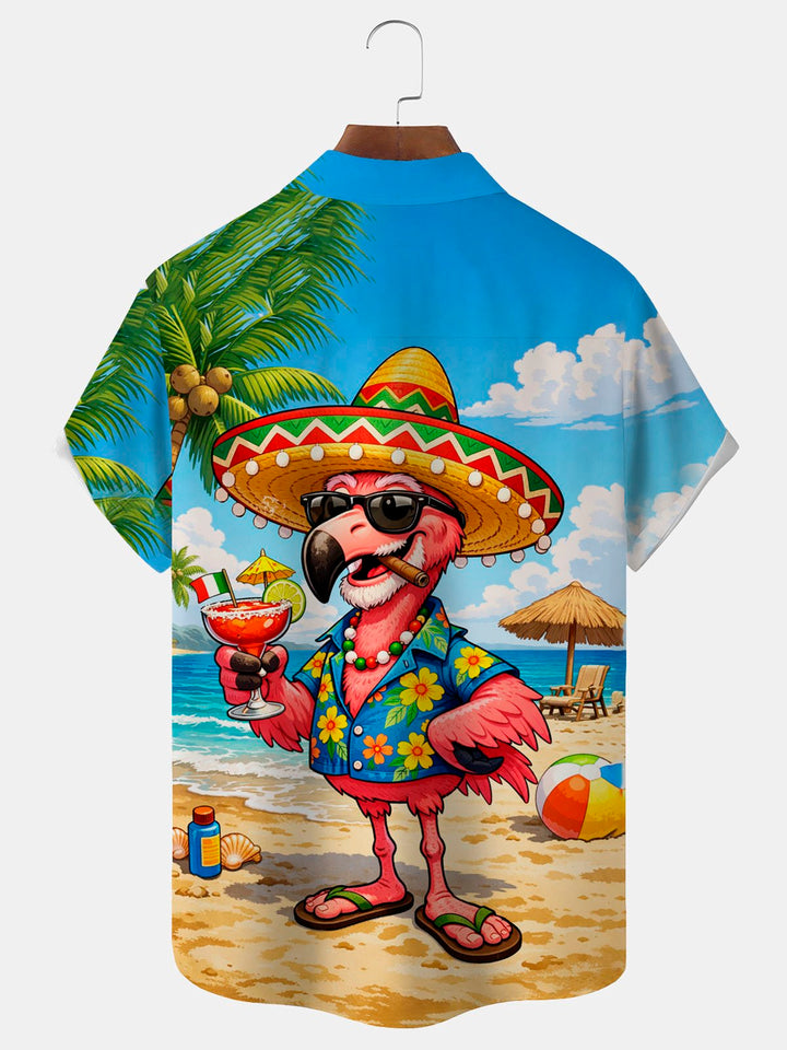 Alohadaddy® Hawaii Flamingo Beer Cigar Cinco de Mayo Print Men&