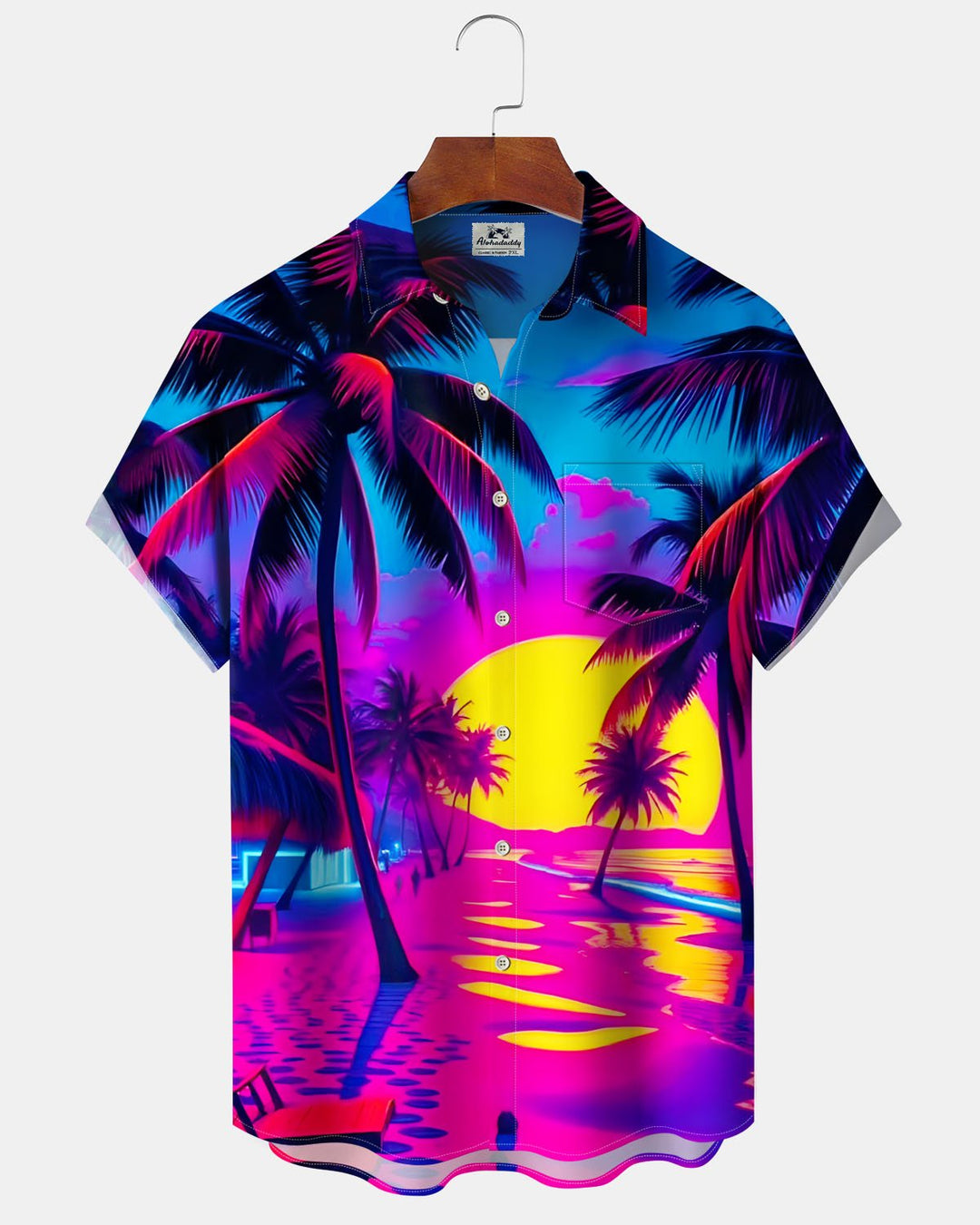 Alohadaddy® Hawaiian Palm Tree Print Art Button Pocket Cardigan Men&