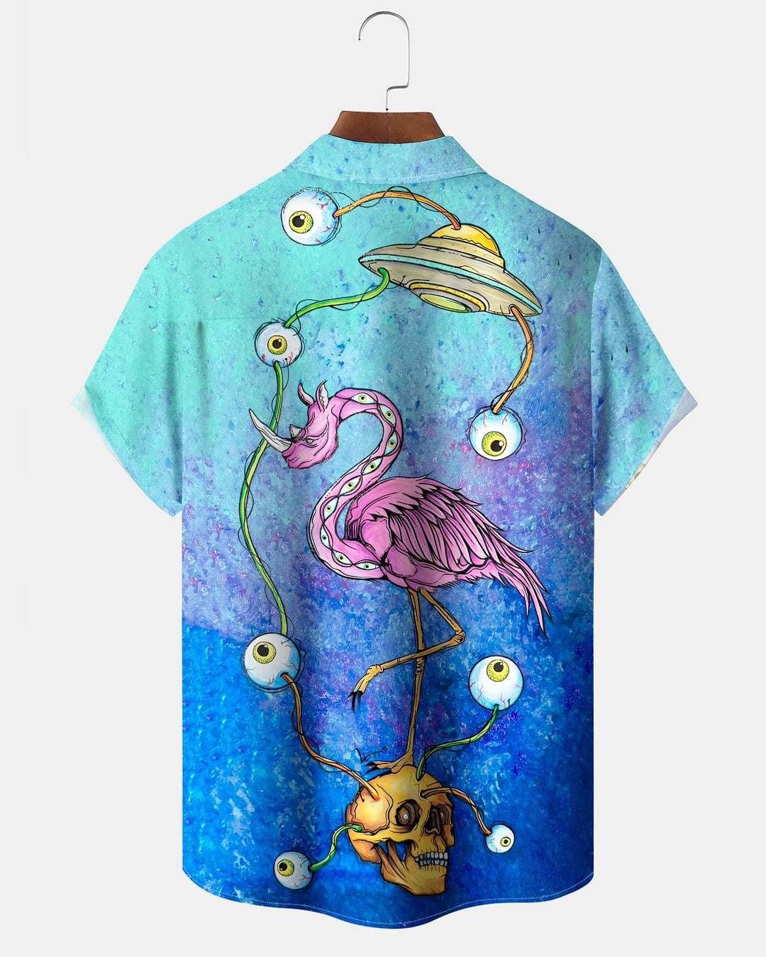 Alohadaddy® Hawaiian Flamingo Print Art Button Pocket Cardigan Men&