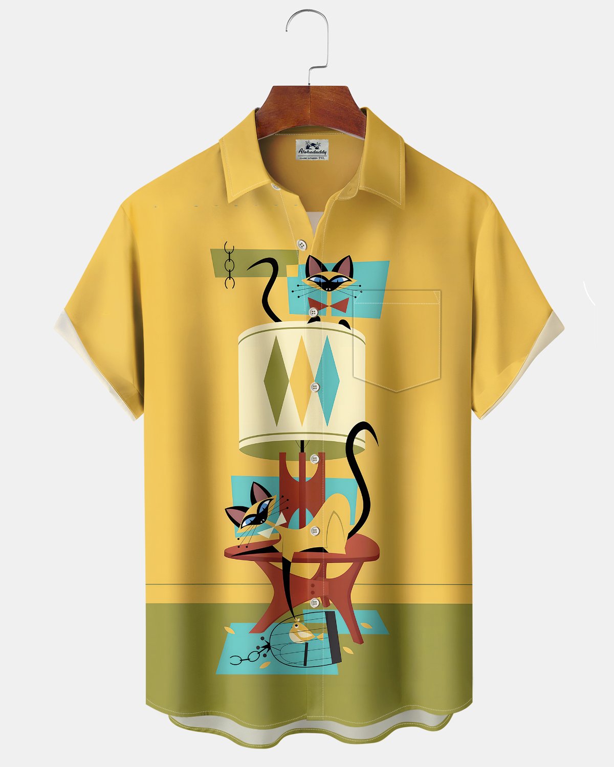Alohadaddy® Casual Atomic Print Art Button Pocket Cardigan Men's Short Sleeve Shirt Big & Tall