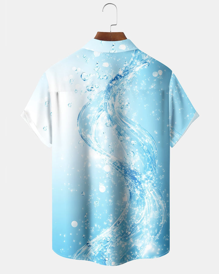 Alohadaddy® Hawaiian Water Splash Print Art Button Pocket Cardigan Men&