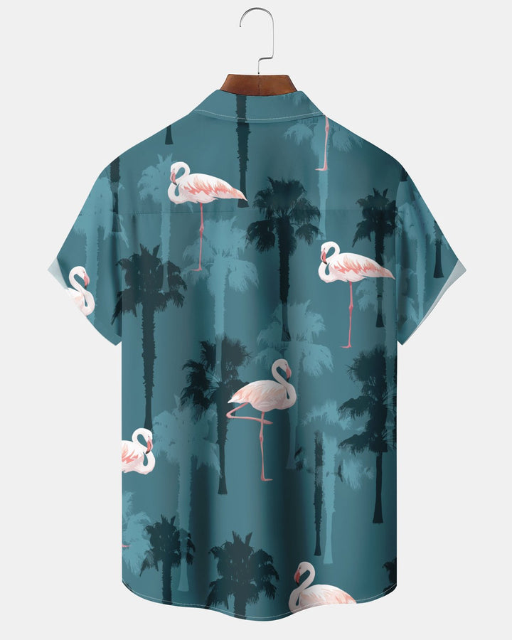 Alohadaddy® Hawaiian Flamingo Print Art Button Pocket Cardigan Men&
