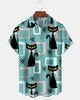 Alohadaddy® Casual Fish Print Art Button Pocket Cardigan Men's Short Sleeve Shirt