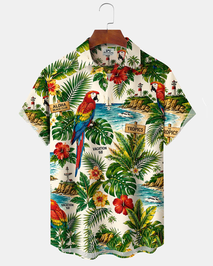 Alohadaddy® Hawaiian Palm Tree Print Art Button Pocket Cardigan Men&