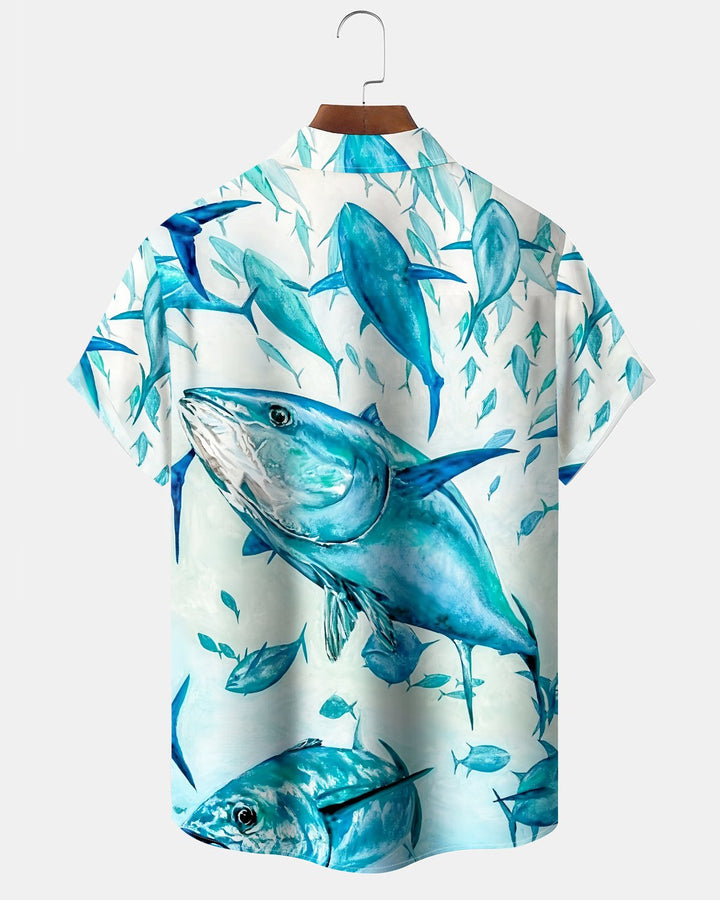 Alohadaddy® Hawaiian Tuna Print Art Button Pocket Cardigan Men&
