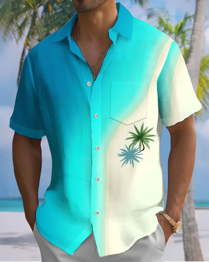 Alohadaddy® Hawaiian Palm Tree Print Art Button Pocket Cardigan Men&