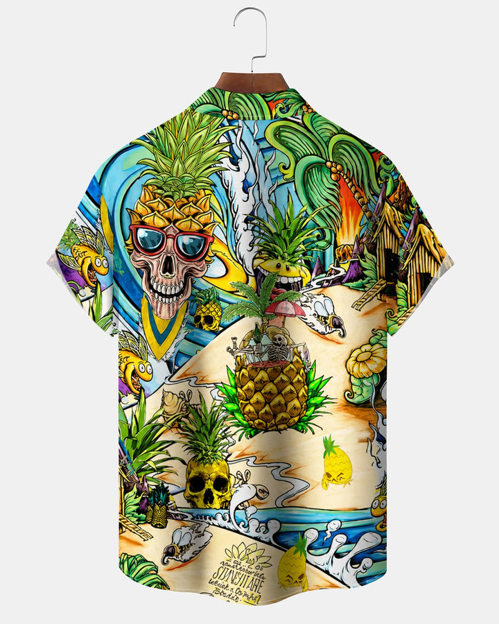 Alohadaddy® Hawaiian Pineapple Print Art Button Pocket Cardigan Men&