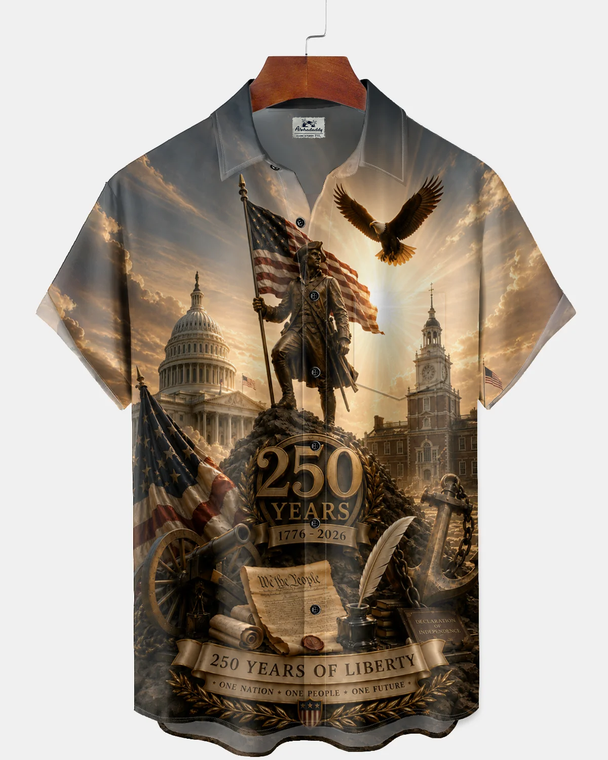 Alohadaddy® Vintage Flag Print Art Button Pocket Cardigan Men's Short Sleeve Shirt