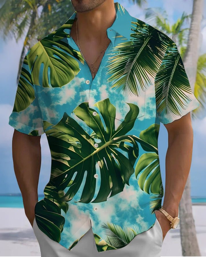 Alohadaddy® Hawaiian Palm Tree Print Art Button Pocket Cardigan Men&
