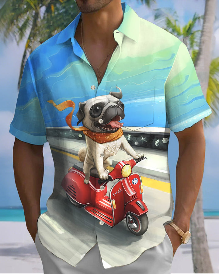 Alohadaddy® Casual Electric Bike Dog Print Art Cardigan with Buttons and Pockets for Men&