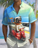 Alohadaddy® Casual Electric Bike Dog Print Art Cardigan with Buttons and Pockets for Men's Short Sleeve Shirt