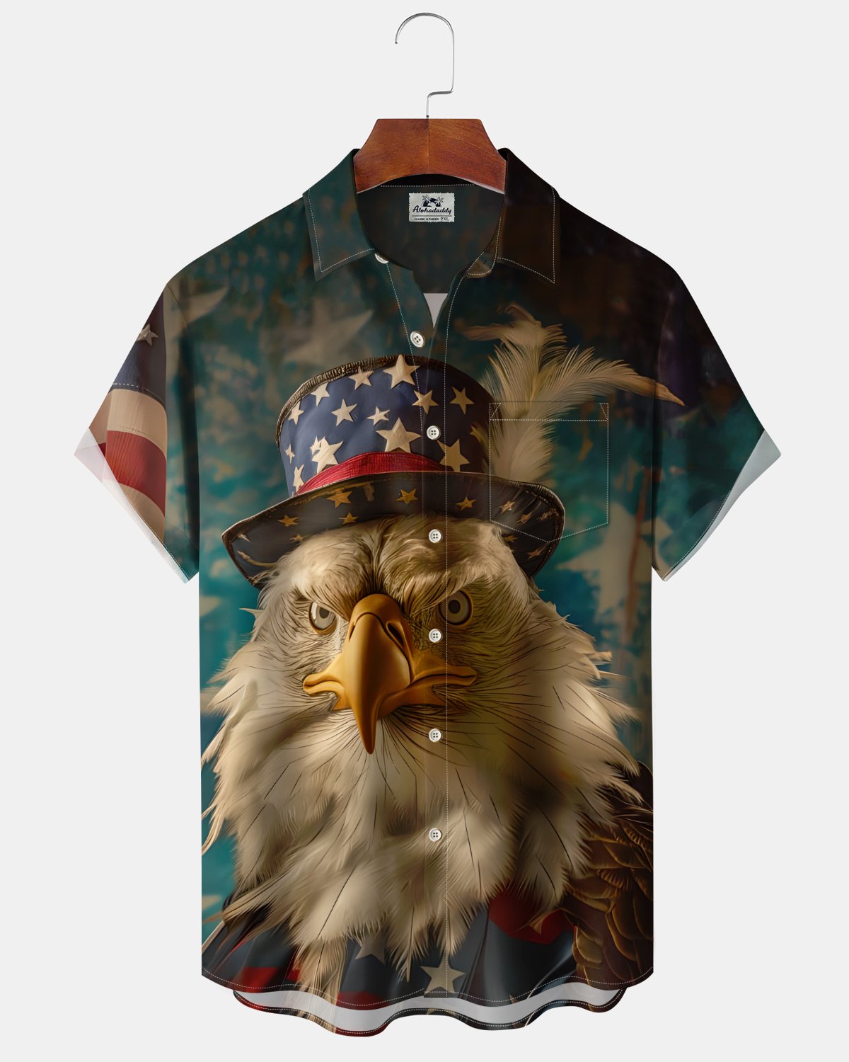 Alohadaddy® Holiday Independence Day Print Art Button Pocket Cardigan Men's Short Sleeve Shirt