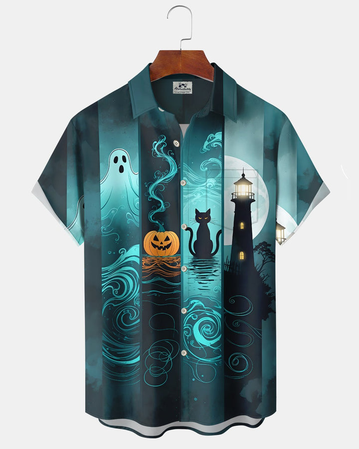 Alohadaddy® Holiday Halloween Graphic Print Button-Down Pocket Cardigan-Style Men&