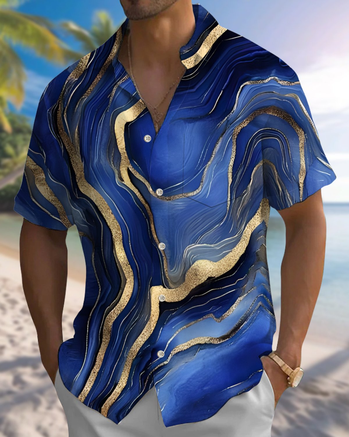 Alohadaddy® Men's Short-Sleeve Button-Down Shirt  Casual Abstract Print with Pocket