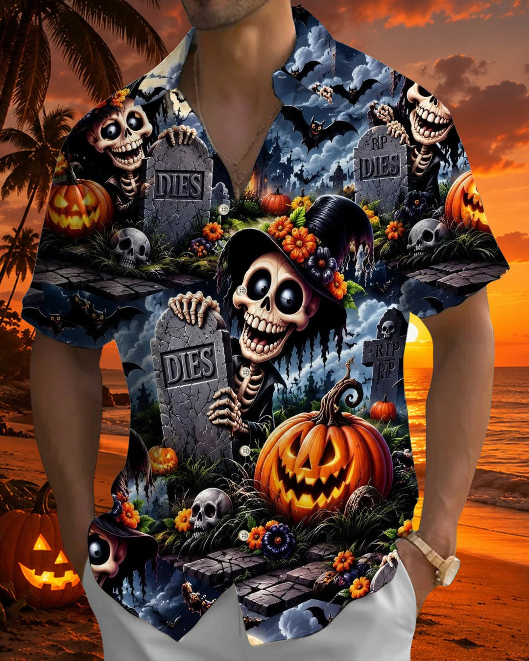 Alohadaddy® Holiday Halloween Graphic Print Button-Down Pocket Cardigan-Style Men&