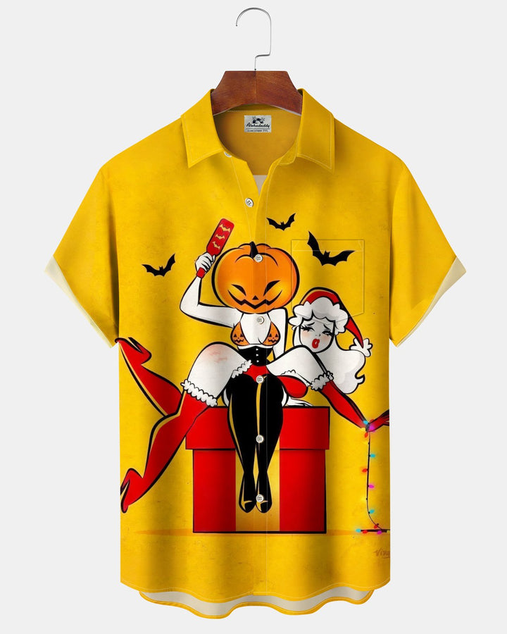 Alohadaddy® Holiday Halloween Graphic Print Button-Down Pocket Cardigan-Style Men&