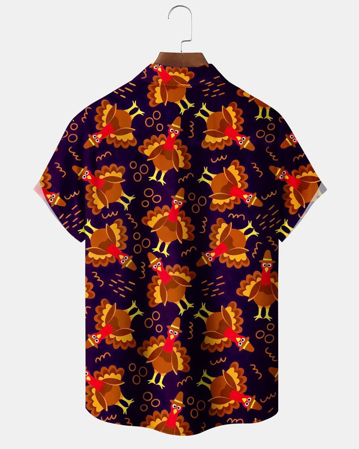 Alohadaddy® Holiday/Thanksgiving Graphic Print Button-Down Pocket Cardigan-Style Men&