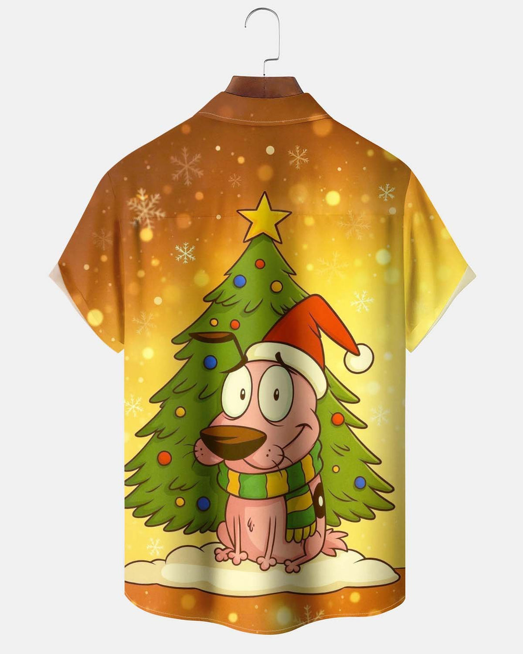 Alohadaddy® Holiday/Christmas "Scaredy Dog" Print Button-Down Short-Sleeve Shirt with Pocket