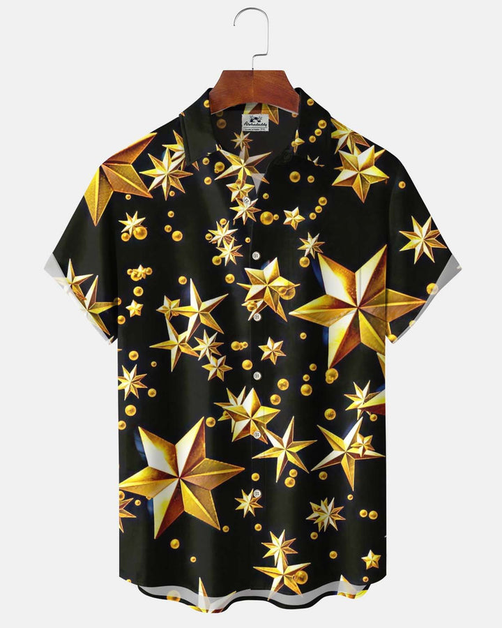 Alohadaddy® Men’s Short-Sleeve Button-Down Shirt  Vintage-Style Star Print with Pocket