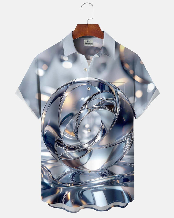 Alohadaddy® Men’s Short-Sleeve Button-Down Shirt  Casual Style with Fluid Metallic-Look Graphic Print and Pocket