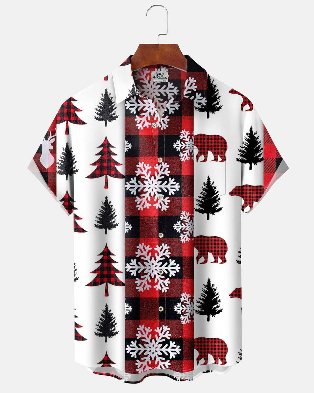 Alohadaddy® Men’s Short-Sleeve Button-Down Shirt  Holiday/Christmas Snowflake Print with Pocket