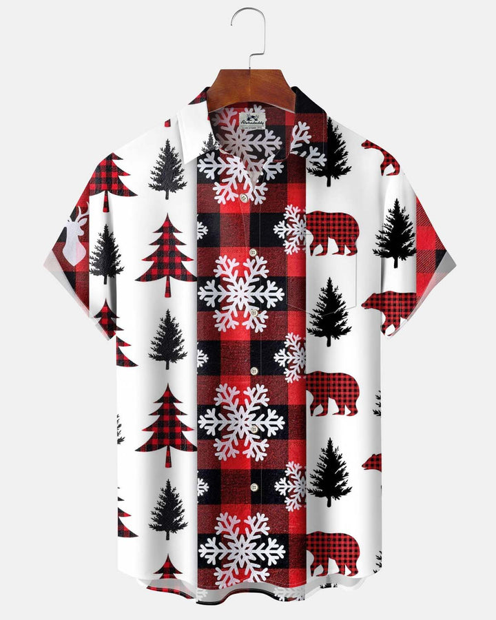 Alohadaddy® Men’s Short-Sleeve Button-Down Shirt  Holiday/Christmas Snowflake Print with Pocket