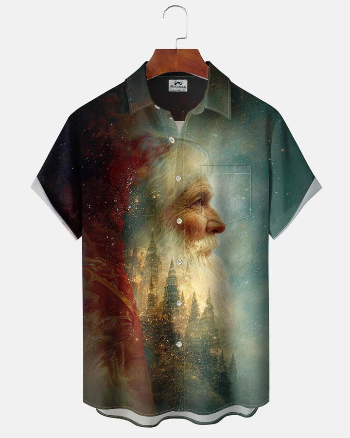 Alohadaddy® Men’s Short-Sleeve Button-Down Shirt  Vintage-Style Christmas Print with Pocket
