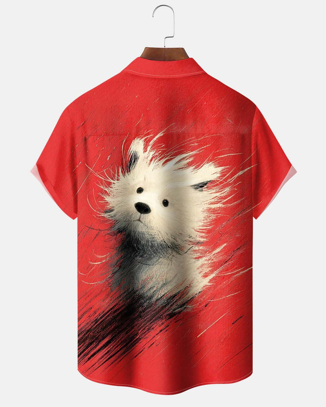 Alohadaddy® Men’s Short-Sleeve Button-Down Shirt  Casual Style with Puppy Print, Art-Inspired Design, and Pocket