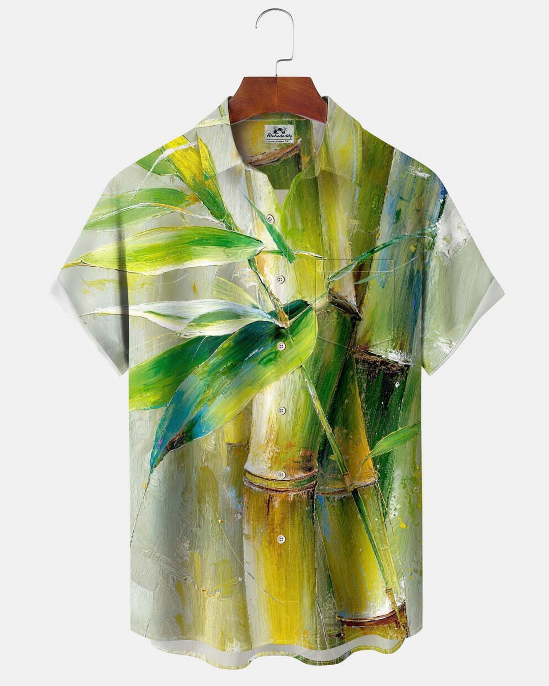 Alohadaddy® Men’s Short-Sleeve Button-Down Shirt with Bamboo Print Featuring a Chest Pocket