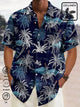 Alohadaddy Linen Hawaiian Coconut Tree Blue Print Chest Bag Shirt Plus Size Holiday Shirt