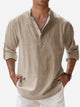 Alohadaddy Vintage Casual Basic Cotton Linen Long Sleeve Band Collar Shirts Breathable Comfortable Camp Shirts