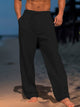 Alohadaddy Men's Beach Daily Loose Linen Elastic Waist Drawstring Trousers