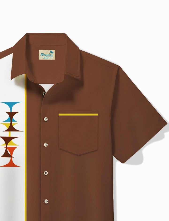 Camisa de acampada con bolsillo elástico y estampado geométrico medieval de bolos para hombre de Alohadaddy Vintage, talla grande