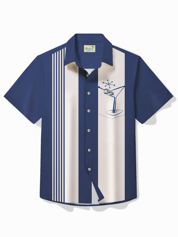 Alohadaddy Vintage Bowling Glass Print Chest Pocket Shirt Plus Size Men&