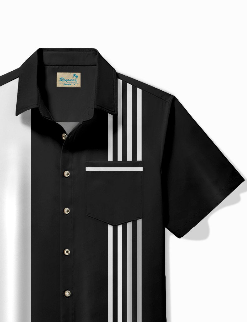 Alohadaddy Vintage Bowling Stripe Print Chest Pocket Shirt Plus Size Men&