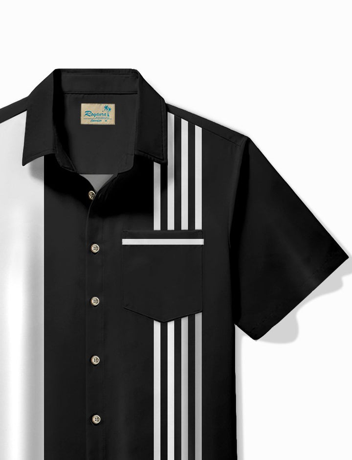 Alohadaddy Vintage Bowling Stripe Print Chest Pocket Shirt Plus Size Men&