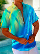 Alohadaddy Hawaiian Geometric Gradient 3D Print Men's Button Pocket Short Sleeve Shirt